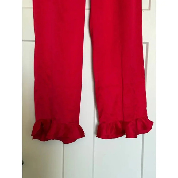 Victoria’s Secret Sz M Red Satin Pajama Set Red Holiday Ruffled Hem Pants - Picture 5 of 7